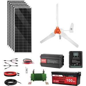 VEVOR 24V 1000W Solar Wind Power Kit, 6*100W Solar Panel + 400W Wind Turbine + 25.6V 100Ah LiFePO4 Battery + 3000W Power Inverter + MPPT Wind/Solar Hybrid Controller for Home Boat Cabin Farm Off-Grid(24V-1000W)