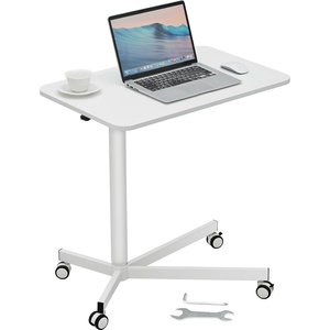VEVOR 28.5″-44.2″ Gas-Spring Height Adjustable Sit-Stand Desk 360° Swivel Wheels (2 Lockable) Portable Rolling Laptop Table Computer Cart for Home Office School, 44LBS Loading, 29.1 x 18.9 inch, White(Single Lift Adjustable Desk)