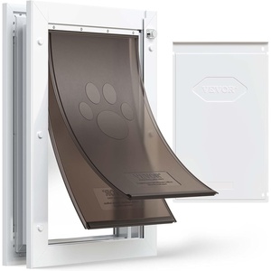 VEVOR 2-Flaps Dog Door, with Aluminum Frame, Metal Closing Panel and Lock, Strong and Weatherproof Dog Door for Interior and Exterior Doors, Easy in-and-Out Access for Doggies (White-Medium)(For Door)