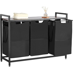 VEVOR 3 Section Laundry Sorter, Large Laundry Hamper with Metal Frame and Wooden Tabletop, Freestanding Storage Organizer Baskets with Pull-Out 600D Oxford Cloth Bags for Dirty Clothes, Bathroom(3 Section)
