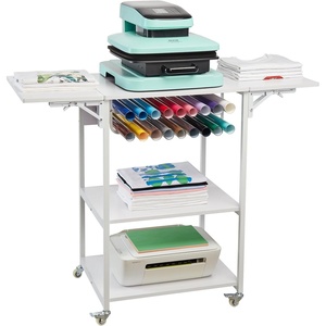 VEVOR 3 Tier Movable Heat Press Table, Foldable Heat Transfer Machine Stand with Vinyl Roll Holder, Heavy Duty Rolling Metal Workbench for DIY Sublimation Transfer Machine and Printer(3 Tier – White)