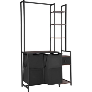 VEVOR 3 Tiers Laundry Sorter with Rack, Tall Laundry Hamper with Shelves and Drawers, 2 Section Freestanding Hanging Rack Storage with 600D Oxford Cloth Bags and Ladder Shelves for Dirty Clothes