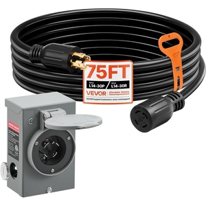 VEVOR 30 Amp Generator Cord and Power Inlet Box, 50 FT, 125/250V NEMA L14-30P to L14-30R Heavy Duty Extension Power Cord, SJTW 10 Gauge 7500W, Pre-Drilled Inlet Box, for Generator to House, ETL Listed(75 FT)