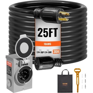 VEVOR 30 Amp Generator Cord and Power Inlet Box, 50 FT, 125/250V NEMA L14-30P to L14-30R Heavy Duty Extension Power Cord, SJTW 10 Gauge 7500W, Pre-Drilled Inlet Box, for Generator to House, ETL Listed(25 FT)