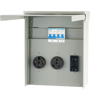 VEVOR 30 Amp RV Power Outlet Box, 125/250 Volt, Enclosed Lockable Outdoor RV Receptacle Box, NEMA TT-30R Weatherproof Electrical Panel, for RV Camper Trailer Motorhome Electric Car | for Camper Trailer Motorhome, Weatherproof Enclosed & Lockable Power Box, NEMA TT-30R, Easy Installation, with Password Lock(50+30+20 Amp)