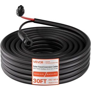 VEVOR 30FT Solar Panel Extension Cable, 10 AWG, Solar Panel Wire with Flame Retardant Protective Sleeving, Female and Male Connectors, IP67 Waterproof PV Wire, for Outdoor Automotive RV, Black & Red