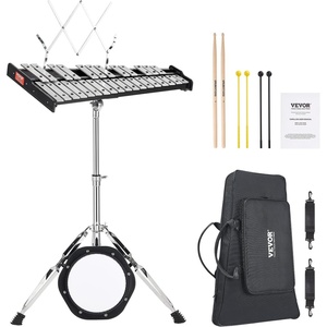 VEVOR 32 Note Glockenspiel Xylophone Bell Kit, Percussion Instrument with Mallets, Drum Sticks and Carrying Bag, Professional Glockenspiel Xylophone Percussion Instrument Set for Adults & Students(Black)