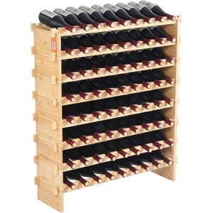VEVOR 36 Bottle Stackable Modular Wine Rack, 4-Tier Solid Bamboo Wood Storage Racks, Floor Freestanding Wines Holder Display Shelf, Wobble-Free Shelves for Kitchen, Bar, and Cellar (Natural Color)(Original Wooden Colour)