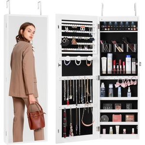 VEVOR 360° Swivel Jewelry Cabinet, 65.1-inch Tall, Full-Length Mirror with Storage, Standing Rotatable Jewelry Armoire Organizer, Lockable with 2 Keys, Accessory Pouches, Storage Shelves and Drawer(White)