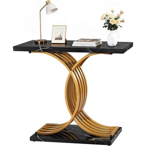 VEVOR 39 in Gold Console Table, Modern Desk Behind The Couch, Wood Rectangle Entrance Desk, Narrow Long Sofa Table Accent Stand with Metal Legs for Hallway, Bedroom, Living Room, Foyer, Easy Assembly(Black)