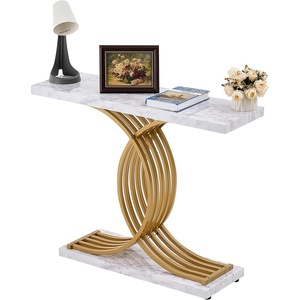 VEVOR 39 in Gold Console Table, Modern Desk Behind The Couch, Wood Rectangle Entrance Desk, Narrow Long Sofa Table Accent Stand with Metal Legs for Hallway, Bedroom, Living Room, Foyer, Easy Assembly(White)