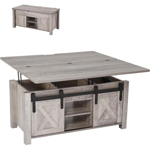VEVOR 39.4 in Farmhouse Lift Top Coffee Table, Rustic Center Table with Barn Door and Hidden Storage Compartment, Modern Rectangle Lifting Tabletop for Living Room, Office, Home, Easy Assembly, Oak