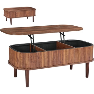 VEVOR 39.4 in Lift Top Coffee Table, Fluted Oval Coffee Table with 3 Hidden Compartment, Mid Century Wooden Oval Center Desk with Storage, Lift Up Tabletop for Home & Office, Easy Assembly, Walnut