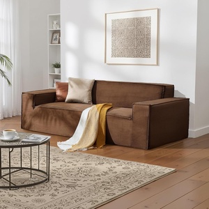 VEVOR 3-Seater Sofa in a Box, 83-Inch No Assembly Corduroy Couch with Memory Foam, Deep Seats for Living Room, Apartment, or Office, Brown
