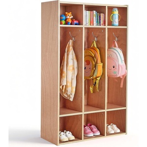 VEVOR 3-Section Coat Locker, Kids Lockers with 6 Hooks & Non-Slip Mat, Classroom Cubbies for Daycare, Home, Kindergarten- Natural(27.5 x 12.4 x 45.6 in)