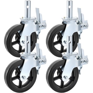 VEVOR 4 Pack Scaffolding Wheels, 8 x 2 Inch Scaffold Caster Wheels with Dual Locking Rubber Swivel Casters, 360 Degrees Heavy Duty Rubber Swivel Stem Casters with Brake, 2908LBS Capacity