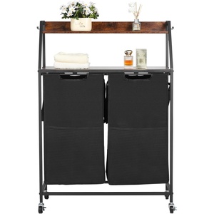 VEVOR 4 Tiers Laundry Sorter, Tall Laundry Hamper with Shelves and Hooks, 2 Section Freestanding Basket Organizer Storage with 600D Oxford Cloth Bags and Ladder Shelves for Dirty Clothes, Bathroom(2 Tiers)