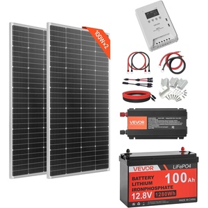 VEVOR 400W 12V Complete Solar Power Kit, 2PCS 200W Monocrystalline Solar Panels + 12.8V 100Ah LiFePO₄ Battery + 40A MPPT Charge Controller + 1000W Power Inverter for RV Home Camping Boats Off-Grid(400W)