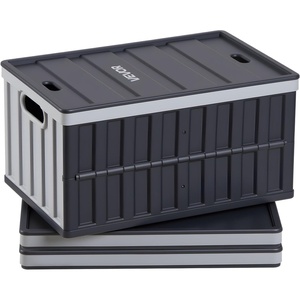 VEVOR 45L Collapsible Storage Bins with Lids 3 Packs, Stackable Utility Crates with Handles, Large Folding Containers for Organizing Tools, Snacks, Books, Food, Drinks, Camping & Transport(65L-Grey-3PC)