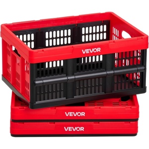 VEVOR 45L Collapsible Storage Bins with Lids 3 Packs, Stackable Utility Crates with Handles, Large Folding Containers for Organizing Tools, Snacks, Books, Food, Drinks, Camping & Transport(32L-Red-3PC)