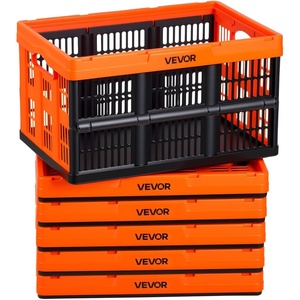VEVOR 45L Collapsible Storage Bins with Lids 3 Packs, Stackable Utility Crates with Handles, Large Folding Containers for Organizing Tools, Snacks, Books, Food, Drinks, Camping & Transport(45L-Orange-6PC)