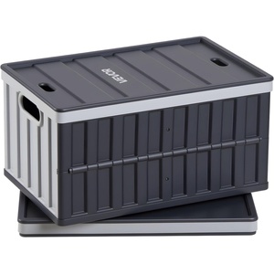 VEVOR 45L Collapsible Storage Bins with Lids 3 Packs, Stackable Utility Crates with Handles, Large Folding Containers for Organizing Tools, Snacks, Books, Food, Drinks, Camping & Transport(65L-Grey-2PC)