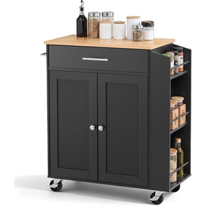 VEVOR 46″ Wood Top Breakfast Bar with Storage Cabinet, Farmhouse Kitchen Table with Adjustable Shelf, Drawer, for Dining Kitchen Living Room, White(31.3″W-Black)