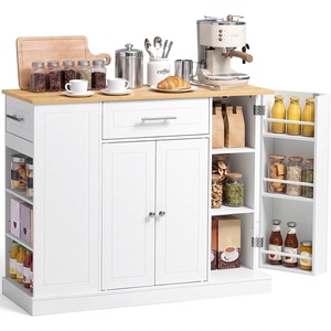VEVOR 46″ Wood Top Breakfast Bar with Storage Cabinet, Farmhouse Kitchen Table with Adjustable Shelf, Drawer, for Dining Kitchen Living Room, White(42.36″W)