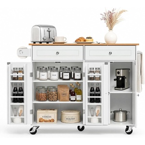 VEVOR 46″ Wood Top Breakfast Bar with Storage Cabinet, Farmhouse Kitchen Table with Adjustable Shelf, Drawer, for Dining Kitchen Living Room, White(47.64″W (dropleaf))