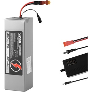 VEVOR 48V Lithium Battery, 10Ah, Lithium Battery Pack with 30A BMS Protection, Charger, T-Plug Expansion Cable, 500+ Cycles, IP66 Waterproof PVC Shell, Fast Charging, Compatible with 2400W Motors(48V 10Ah)