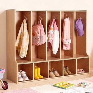 VEVOR 4-Section Coat Locker with Bench, Kids Lockers with 8 Hooks & Non-Slip Mat, Classroom Cubbies for Daycare, Home, Kindergarten- Natural(5-Section)