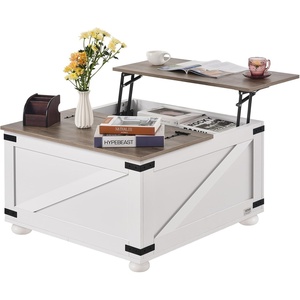 VEVOR 4-in-1 Lift Top Coffee Table, Multi-Function Convertible Coffee Table with Storage and Hidden Compartment, Farmhouse Center Table with Power Outlet & USB & LED Light for Living Room, Home Office(White)
