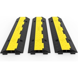 VEVOR 5 Channel Cable Protectors Extreme Rubber Cable Ramps Heavy Duty Protective Cable Wire Cord Ramp Driveway Rubber Traffic Speed Bumps Cable Protector (5-Channel, 1Pack-18000Lb) | for Driveway, Modular Interlocking Connection, Heavy Duty Cable Traffic Speed Bump, with Flip-Open Top Cover, Black + Yellow(3PC-2 Channel)