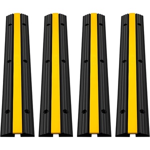 VEVOR 5 Channel Rubber Cable Protector Ramp, Heavy Duty 22000 lbs/axle Capacity Wire Hose Cord Cover Ramp, ADA Compliant Driveway Road Hump, Traffic Speed Bump w/Flip-Open Top Cover(1 Channel-4PCS)