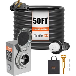 VEVOR 50 Amp Generator Cord and Power Inlet Box, 30FT, 125V/250V STW 6/3 + 8/1 AWG Extension Power Cord, NEMA 14-50P to SS2-50R, Twist Lock Connector, Inlet Box Kit, for Generator to House, ETL Listed(50 FT)