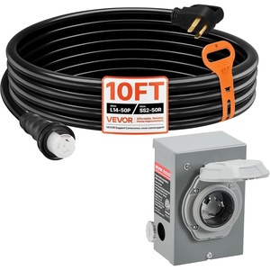 VEVOR 50 Amp Generator Cord and Power Inlet Box, 30FT, 125V/250V STW 6/3 + 8/1 AWG Extension Power Cord, NEMA 14-50P to SS2-50R, Twist Lock Connector, Inlet Box Kit, for Generator to House, ETL Listed(10 FT)