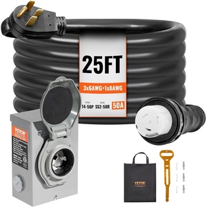 VEVOR 50 Amp Generator Cord and Power Inlet Box, 30FT, 125V/250V STW 6/3 + 8/1 AWG Extension Power Cord, NEMA 14-50P to SS2-50R, Twist Lock Connector, Inlet Box Kit, for Generator to House, ETL Listed(25 FT)