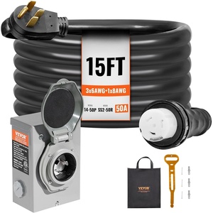 VEVOR 50 Amp Generator Cord and Power Inlet Box, 30FT, 125V/250V STW 6/3 + 8/1 AWG Extension Power Cord, NEMA 14-50P to SS2-50R, Twist Lock Connector, Inlet Box Kit, for Generator to House, ETL Listed(15 FT)