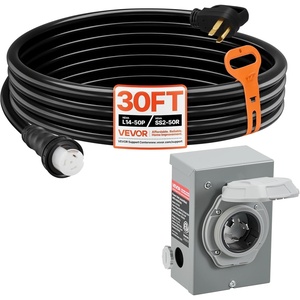 VEVOR 50 Amp Generator Cord and Power Inlet Box, 30FT, 125V/250V STW 6/3 + 8/1 AWG Extension Power Cord, NEMA 14-50P to SS2-50R, Twist Lock Connector, Inlet Box Kit, for Generator to House, ETL Listed(30 FT)