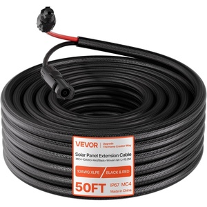 VEVOR 50FT Solar Panel Extension Cable, 10 AWG, Solar Panel Wire with Flame Retardant Protective Sleeving, Female and Male Connectors, IP67 Waterproof PV Wire, for Outdoor Automotive RV, Black & Red