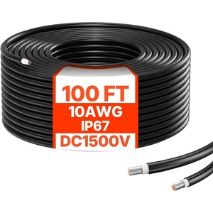 VEVOR 50FT Solar Panel Extension Cable, 10AWG Solar Extension Cable Wire with Female & Male Waterproof Connectors, 6mm² PV Cable for Home, Ship and RV Solar Panels, 50FT Black + 50FT Red (Set of 2)(Black)