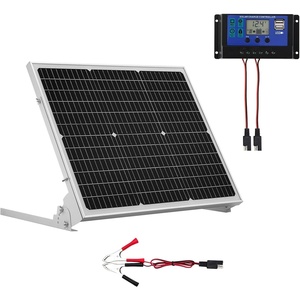 VEVOR 50W 12V Solar Battery Trickle Charger Maintainer, Mono Solar Panel Battery Charger with Upgraded MPPT Controller & Adjustable Mount Bracket, IP65 Waterproof for Car Boat RV Trailer House Roof(50W)