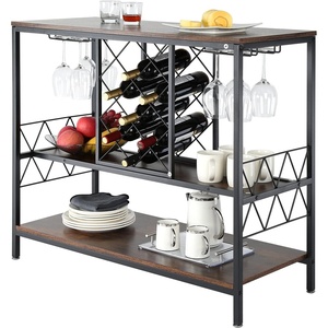 VEVOR 55 Inch Industrial Bar Cabinet, Wine Table for Liquor and Glasses, Sideboard Buffet Cabinet with Wine Rack, Freestanding Farmhouse Wood Coffee Bar Cabinet for Living Room, Home Bar, and Kitchen(39.4″D x 15.7″W x 33.7″H)