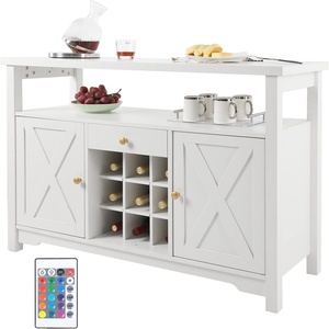 VEVOR 55 Inch Industrial Bar Cabinet, Wine Table for Liquor and Glasses, Sideboard Buffet Cabinet with Wine Rack, Freestanding Farmhouse Wood Coffee Bar Cabinet for Living Room, Home Bar, and Kitchen(47″D x 15.7″W x 31.5″H)