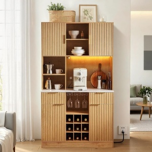 VEVOR 55 Inch Industrial Bar Cabinet, Wine Table for Liquor and Glasses, Sideboard Buffet Cabinet with Wine Rack, Freestanding Farmhouse Wood Coffee Bar Cabinet for Living Room, Home Bar, and Kitchen(15.7″D x 39.4″W x 67.7″H)
