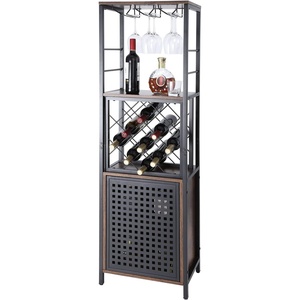 VEVOR 55 Inch Industrial Bar Cabinet, Wine Table for Liquor and Glasses, Sideboard Buffet Cabinet with Wine Rack, Freestanding Farmhouse Wood Coffee Bar Cabinet for Living Room, Home Bar, and Kitchen(12″D x 18″W x 61″H)