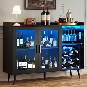 VEVOR 55 Inch Industrial Bar Cabinet, Wine Table for Liquor and Glasses, Sideboard Buffet Cabinet with Wine Rack, Freestanding Farmhouse Wood Coffee Bar Cabinet for Living Room, Home Bar, and Kitchen(15.7″D x 47.2″W x 35.4″H)