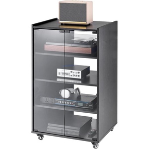 VEVOR 5-Tier AV Media Stand with Wheels, Wooden Audio-Video Media Stand for DVD Players/Cable Boxes/Games Consoles, Height-Adjustable Media Storage Cabinet for Gaming, Recording Room, Black