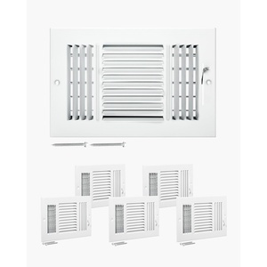 VEVOR 6 x 10 Inch Air Vent Covers, 6-Pack Return Air Vent Cover, HVAC 3-Direction Iron Vent Grilles for Wall & Ceiling, Rustproof Anti-Peeling Air Vents Deflector Adjustable with Metal Damper, White(6 x 10 Inch)