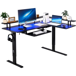 VEVOR 63” Electric L Shaped Standing Desk, 3 Memory Height, 2-Tier Corner Table with 4 Drawers Storage, 2 Hooks & Cable Hole, Heavy Duty Carbon Steel Sit Stand Computer Workstation, Easy to Assemble(63″ x 43″)